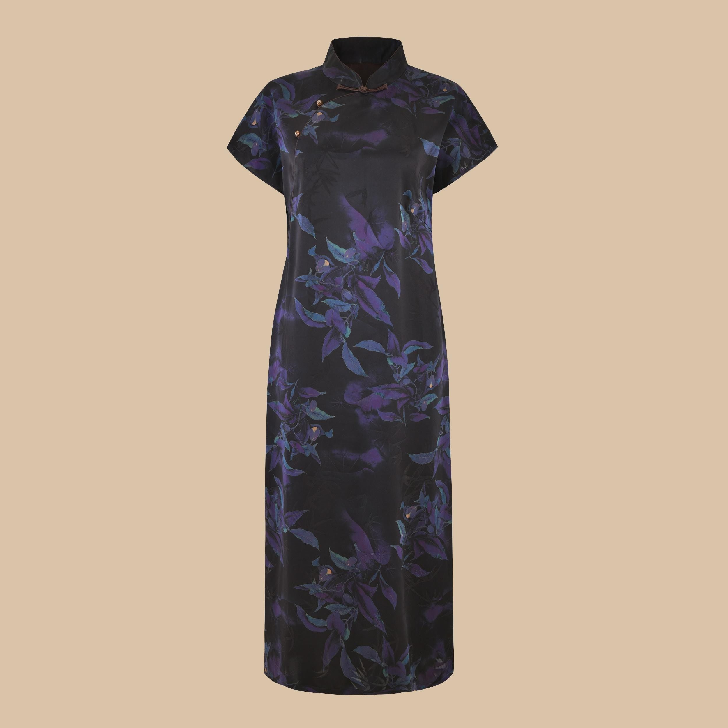 satin oriental dress Blue Chinese Dress