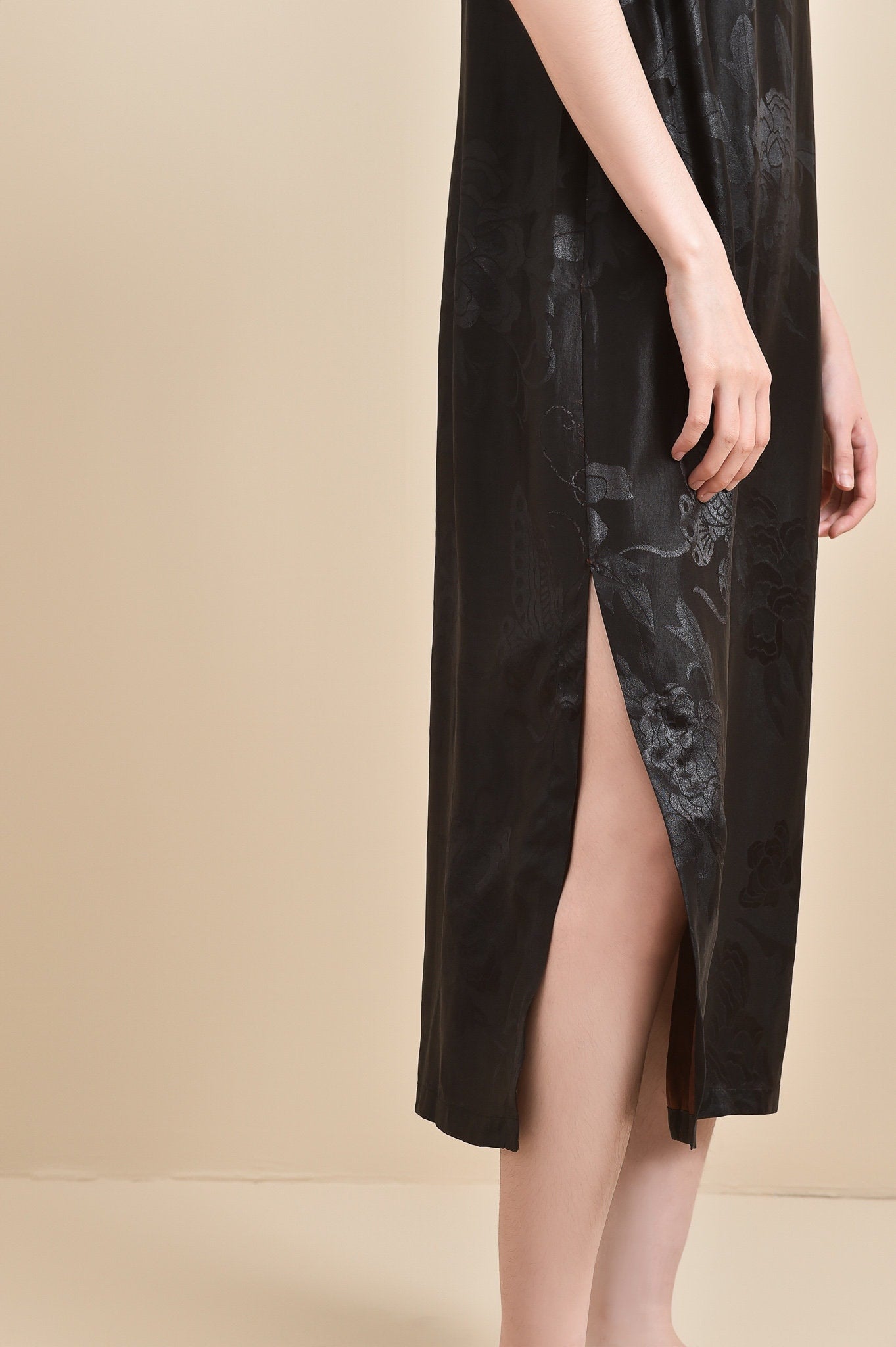 Modernized Chinese Style Jacquard Mud Silk Qipao/Cheongsam Dress, 100% Mulberry Silk, Natural Plant Dyed Floral Pattern, Summer/Autumn Dress