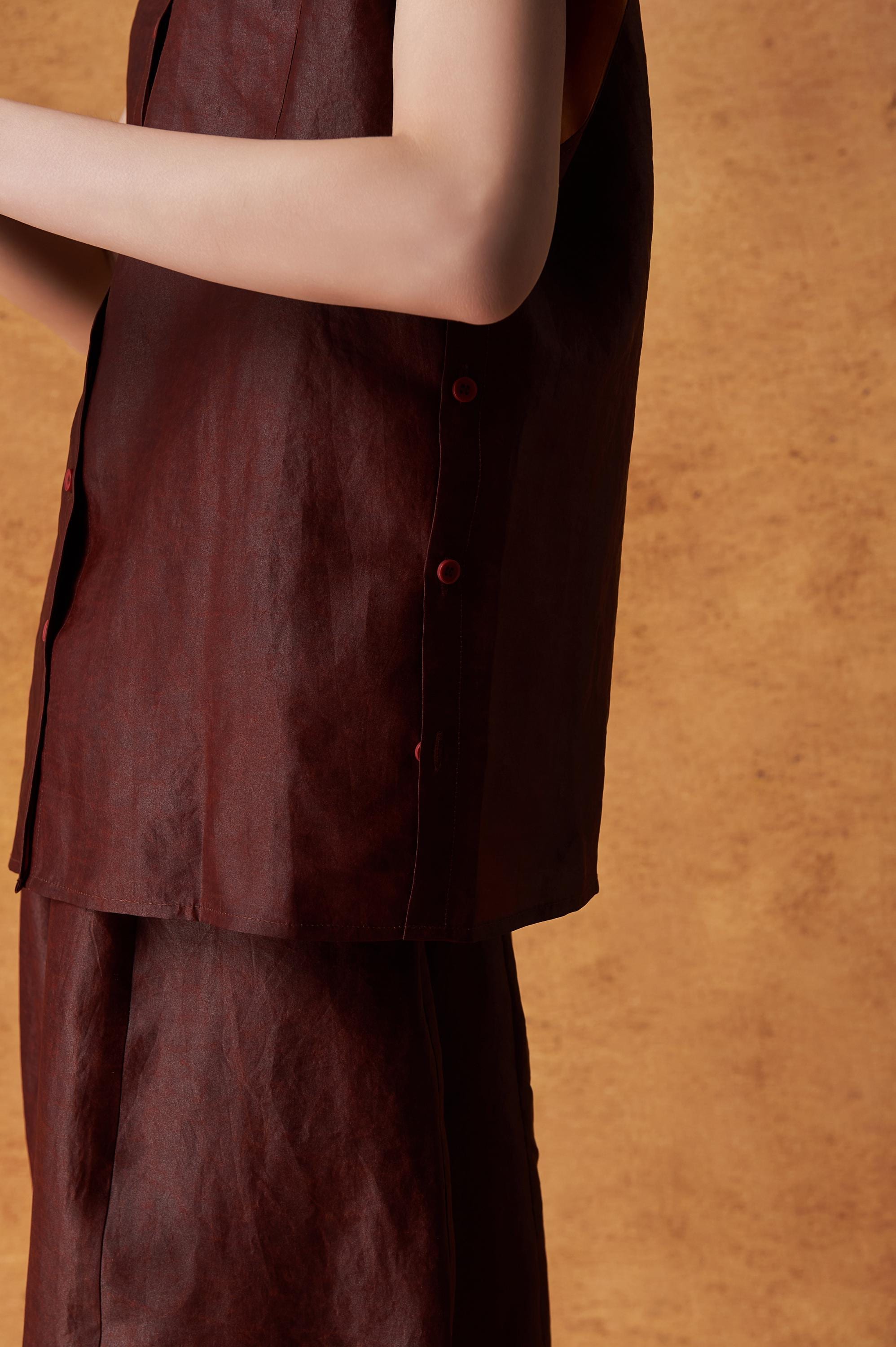 Burgundy Short-Sleeve Button-Up Versatile Silk Top 100% Mulberry Silk, Naturally Dyed, Relaxed Fit, Custom Size + Silk, Made to Order