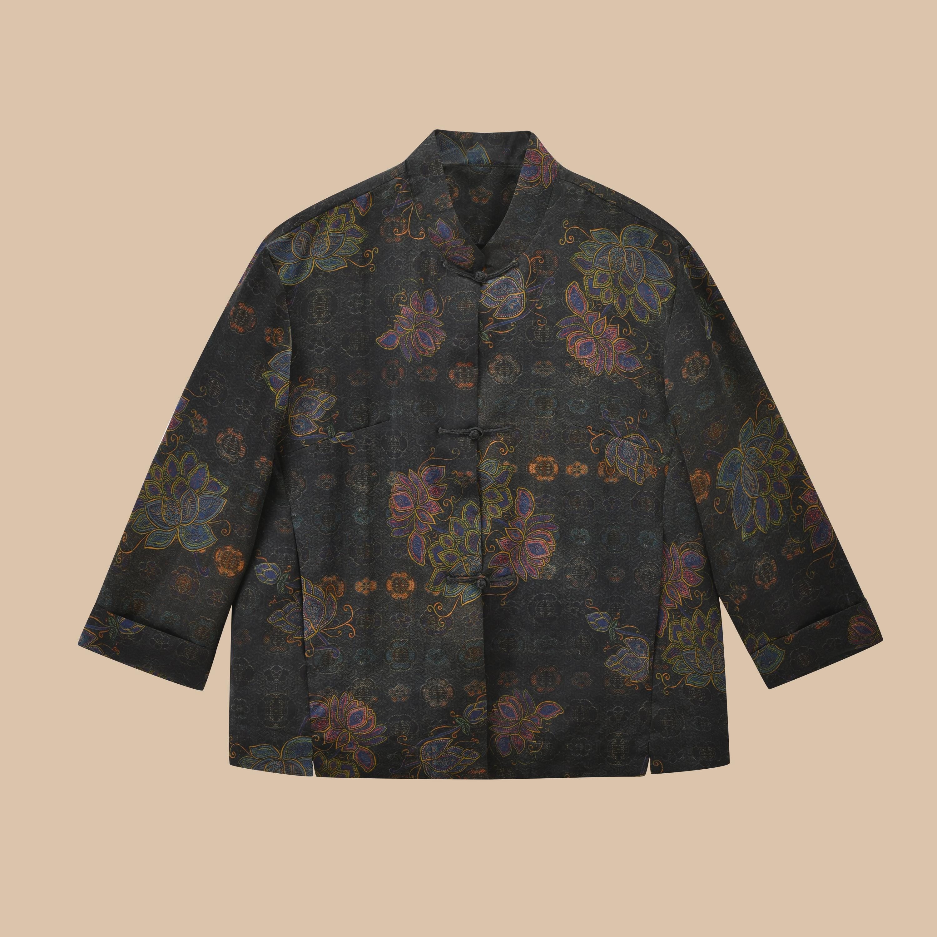 Vintage-Style Elegant Hua Luo Silk Jacket, 100% Mulberry Silk, Naturally Dyed, Two Pockets, Custom Size Made to Order