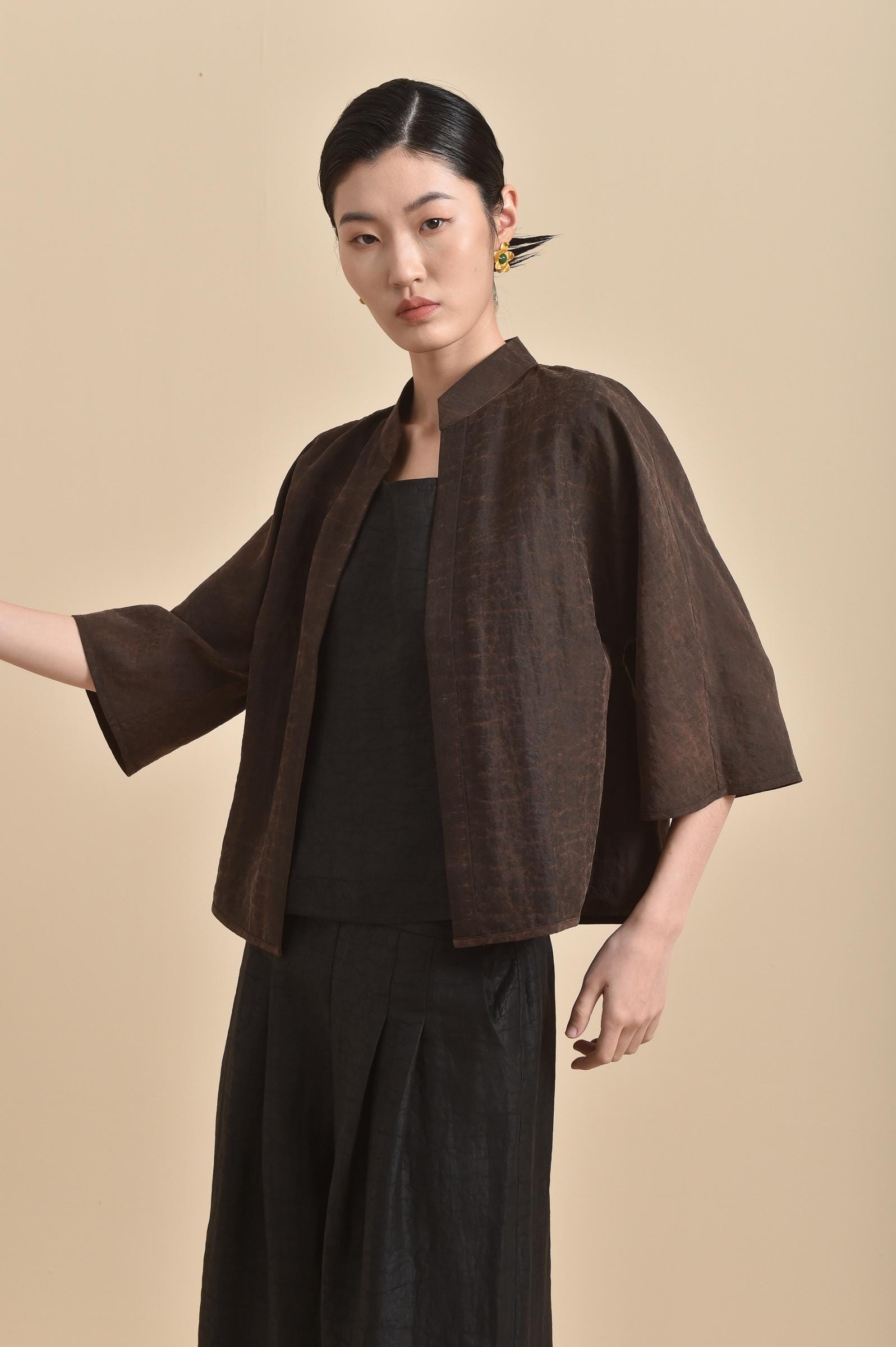 Reversible Mud Silk Kimono-Inspired Jacket, 100% Mulberry Silk Naturally Dyed Minimalist Open Front Jacket Choose Your Fabrics Made to Order