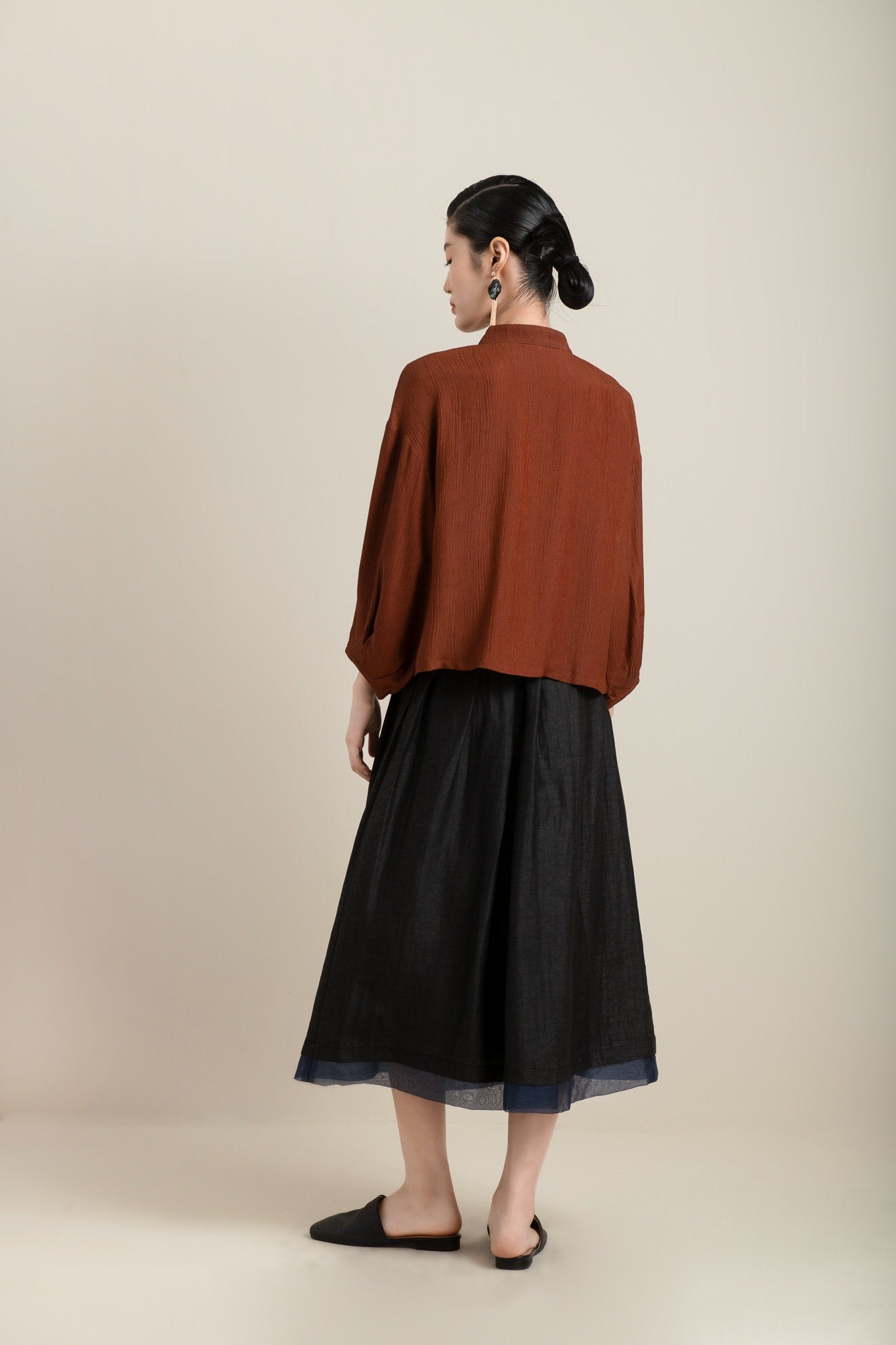 Sold Out - Availble in Other Silk/Color, Vintage Pleated Mud Silk Blouse w/ Frog Buttons - 100% Mulberry Silk Naturally Dyed, Made to Order