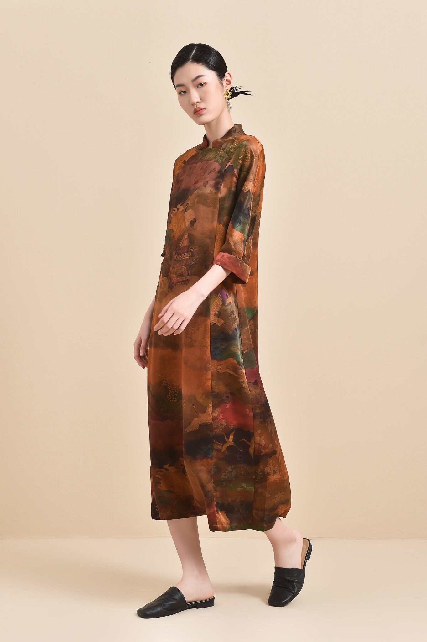 Elegant Handcrafted Red Cloud Gauze Silk Cheongsam Dress, 100% Mulberry Silk, Naturally Dyed, Midi Dress Event Dress, Any Size Made to Order