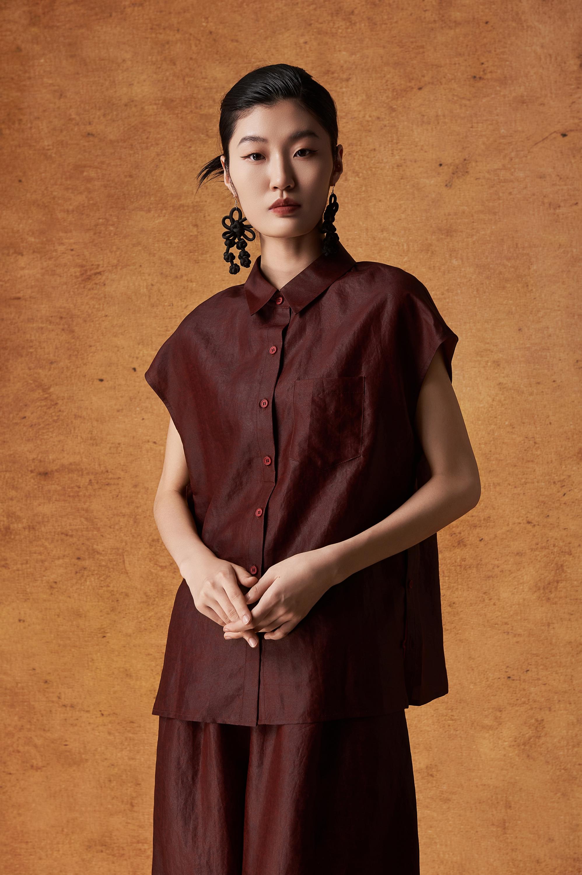 Burgundy Short-Sleeve Button-Up Versatile Silk Top 100% Mulberry Silk, Naturally Dyed, Relaxed Fit, Custom Size + Silk, Made to Order