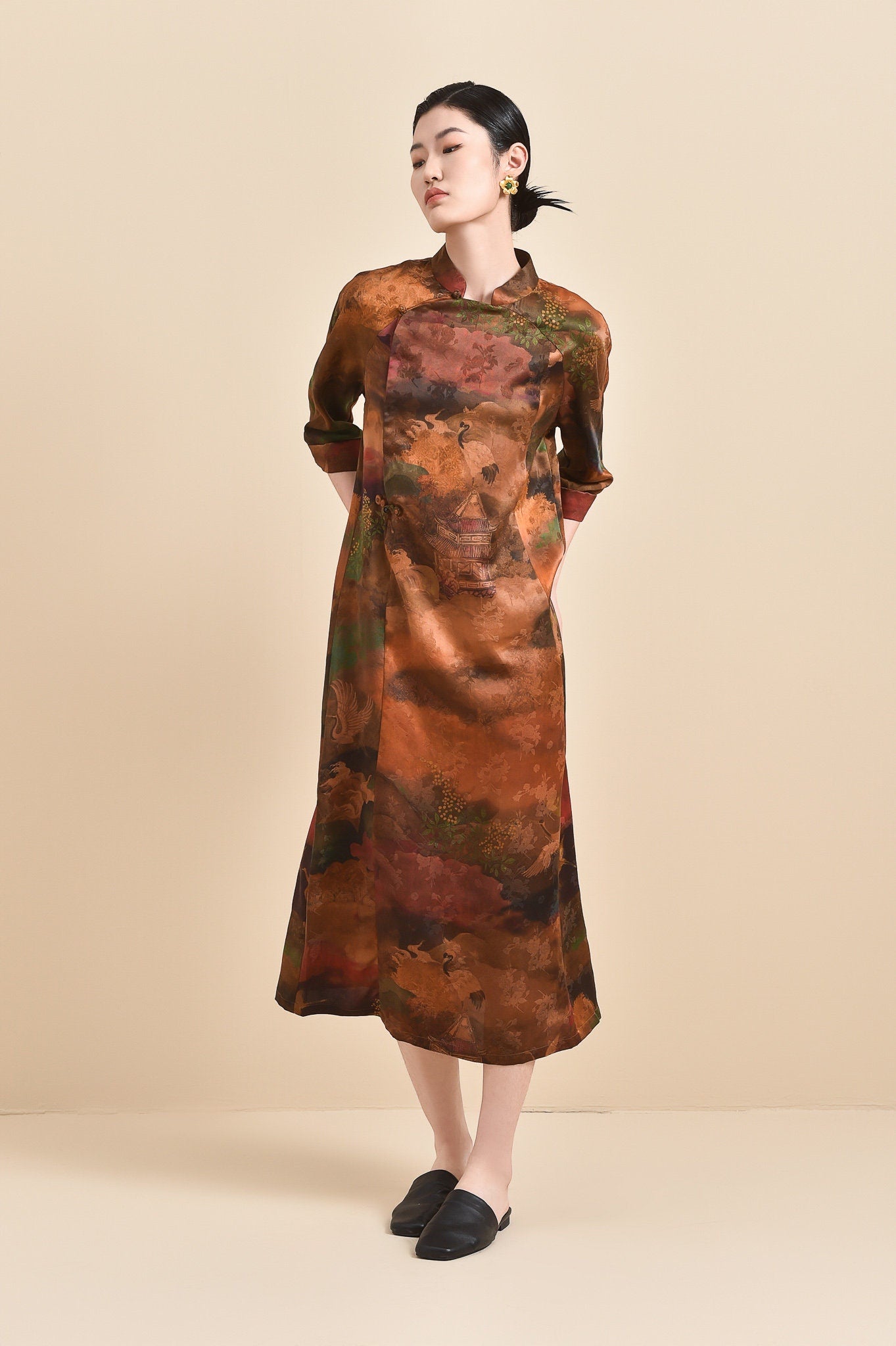 Elegant Handcrafted Red Cloud Gauze Silk Cheongsam Dress, 100% Mulberry Silk, Naturally Dyed, Midi Dress Event Dress, Any Size Made to Order