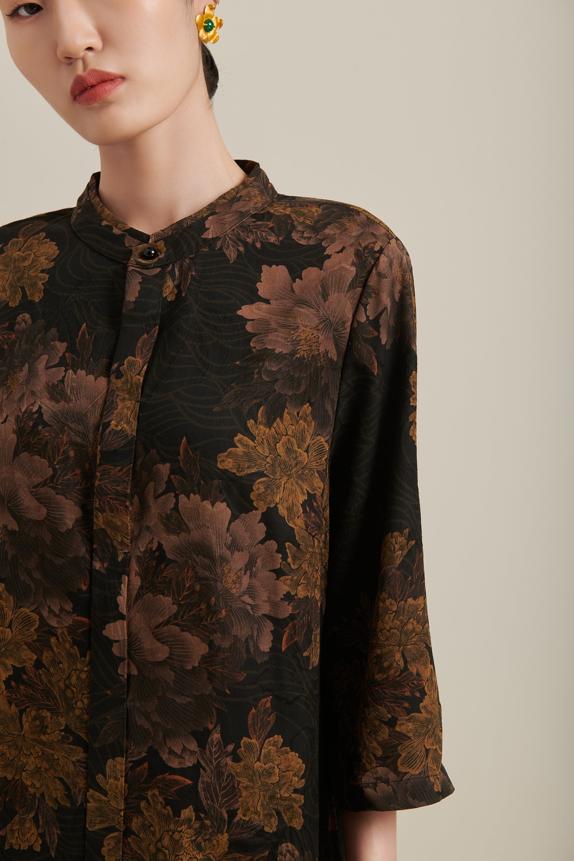 Midi Vintage Floral Mud Silk Dress, 100% Real Silk, Natural Plant Dyed, Also Available in Other Silk Fabrics, Custom Any Size, Made to Order