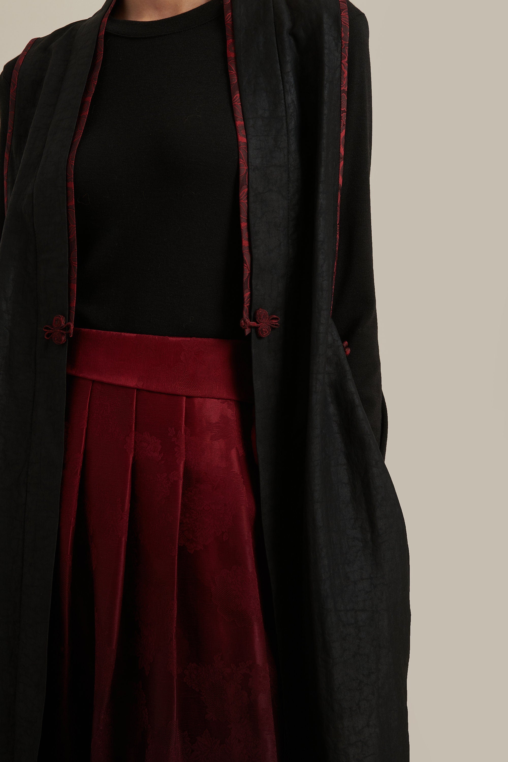 Burgundy Ombré Pleated Skirt