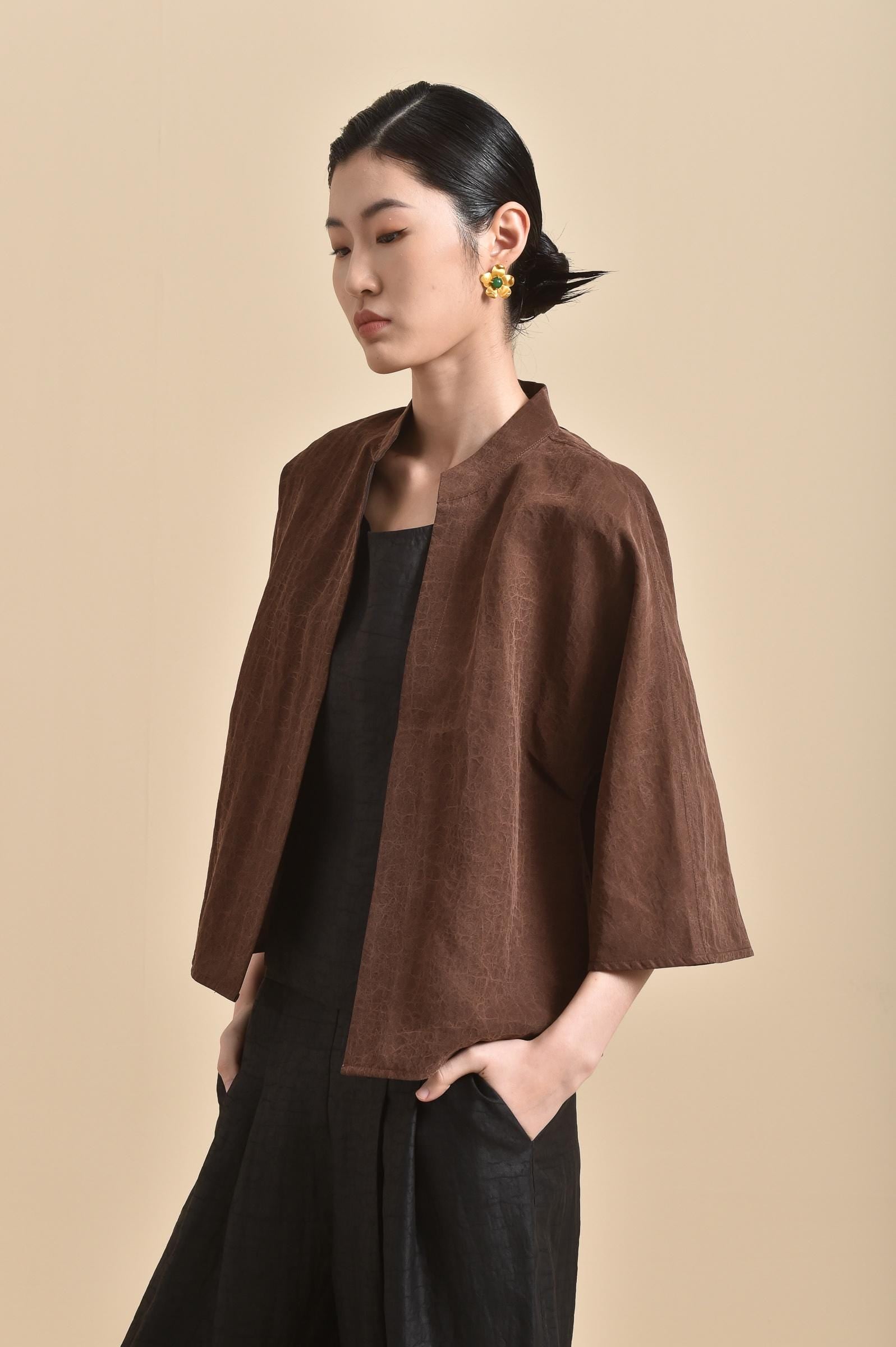 Reversible Mud Silk Kimono-Inspired Jacket, 100% Mulberry Silk Naturally Dyed Minimalist Open Front Jacket Choose Your Fabrics Made to Order