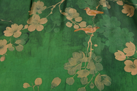 Heavyweight Green Bird Floral Mud Silk