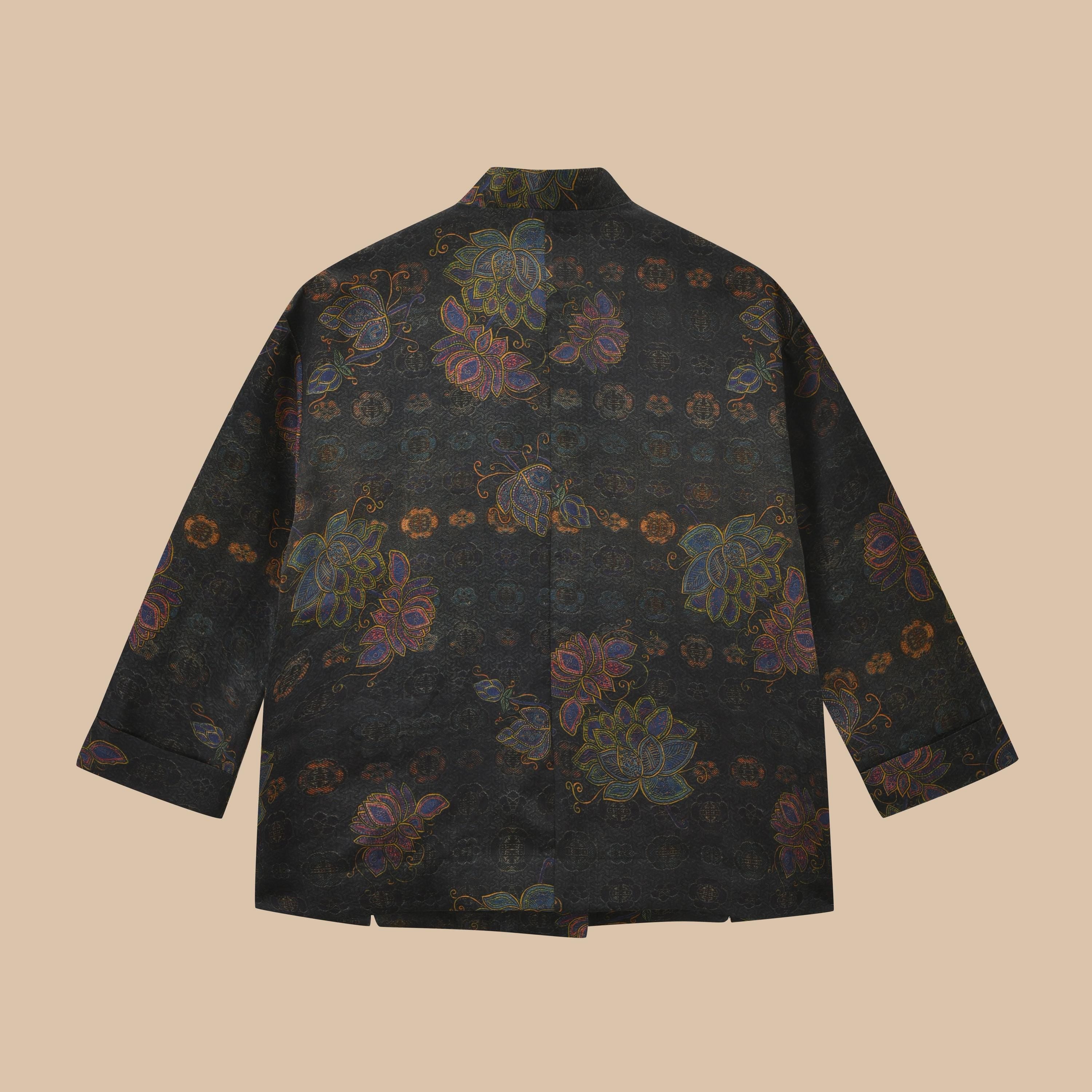 Vintage-Style Elegant Hua Luo Silk Jacket, 100% Mulberry Silk, Naturally Dyed, Two Pockets, Custom Size Made to Order