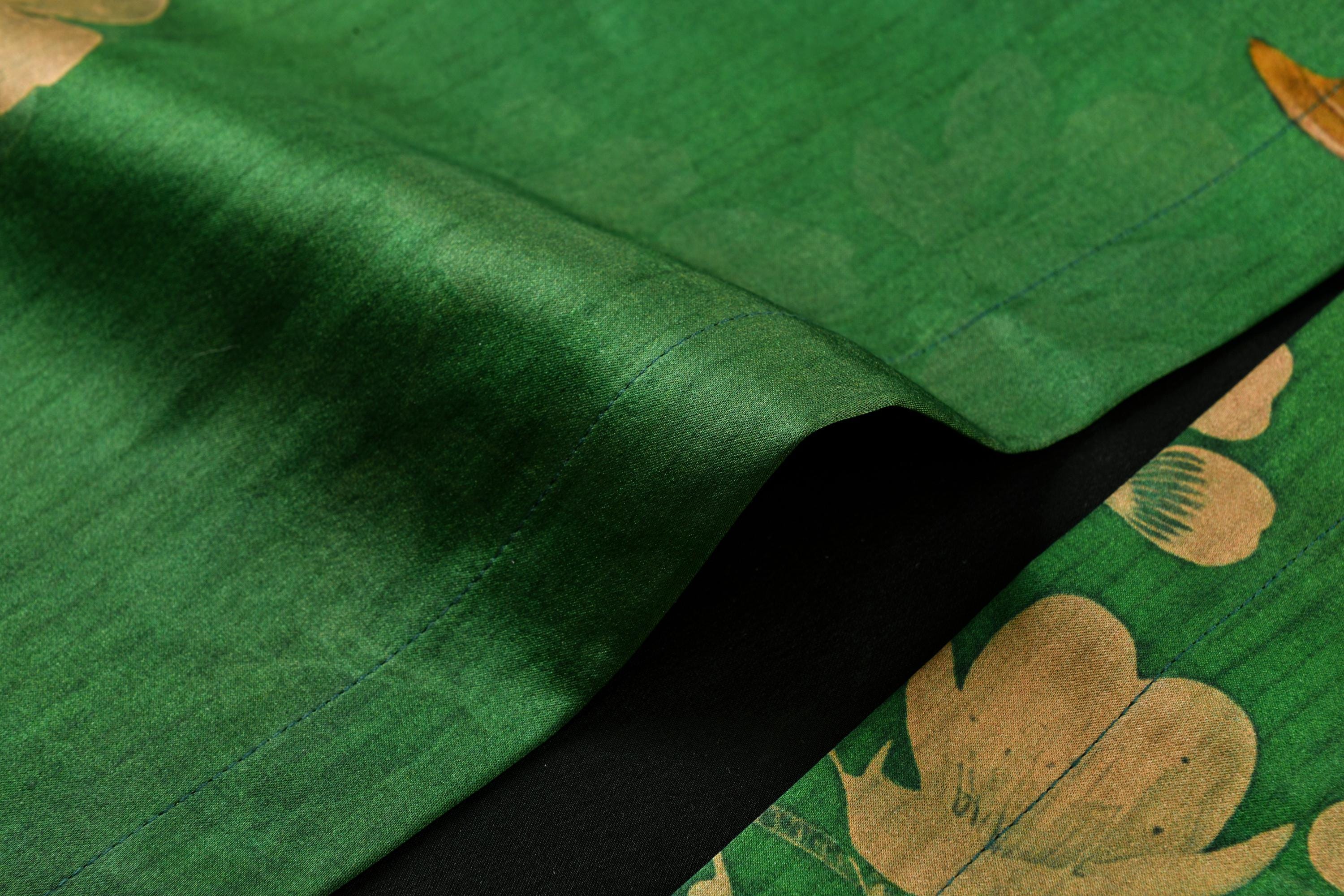 Elegant Special Heavyweight Green Floral Bird Mud Silk Qipao Dress, 100% Mulberry Silk, Naturally Dyed, Custom Size/Sleeves, Made to Order