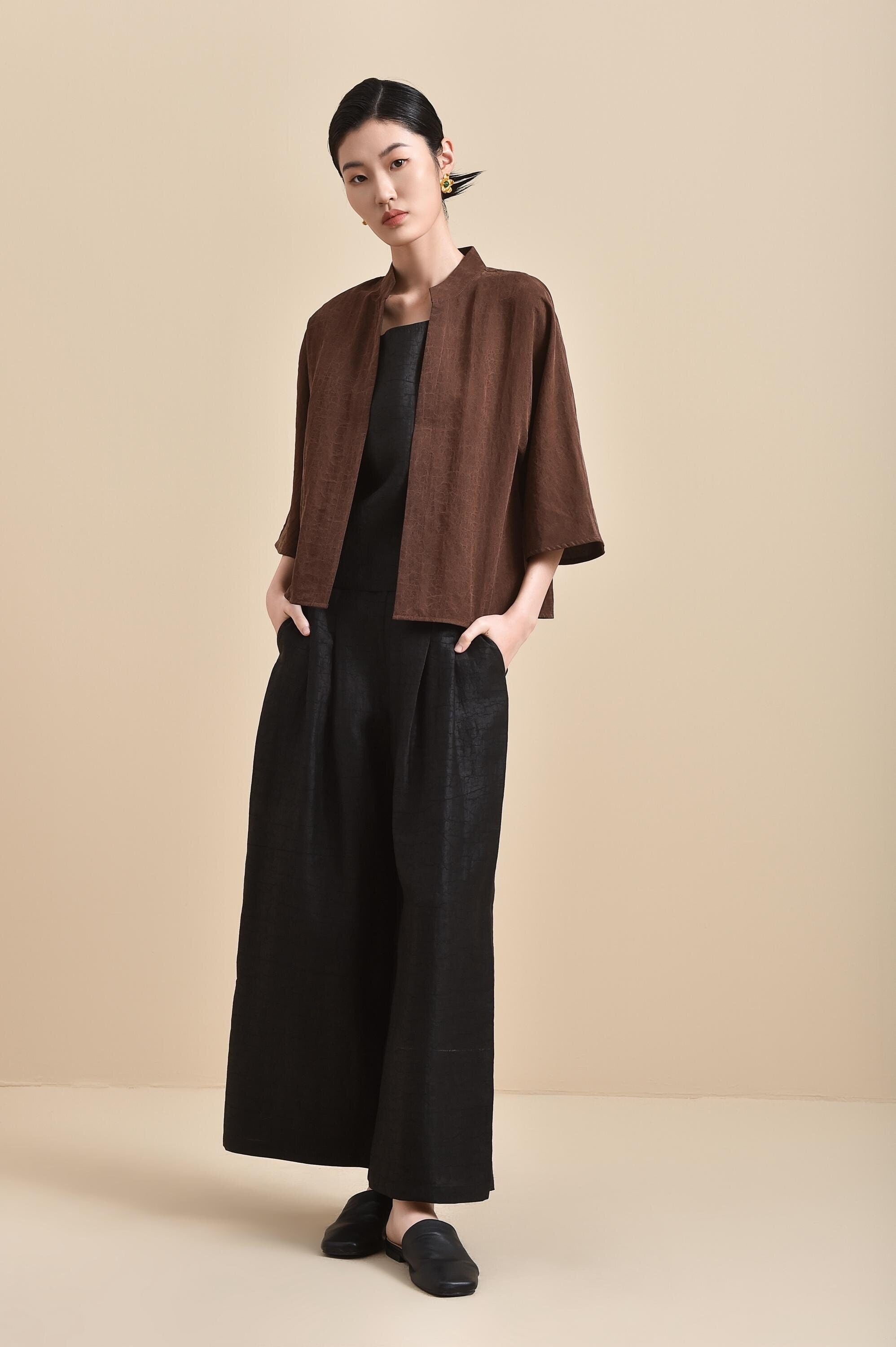 Reversible Mud Silk Kimono-Inspired Jacket, 100% Mulberry Silk Naturally Dyed Minimalist Open Front Jacket Choose Your Fabrics Made to Order