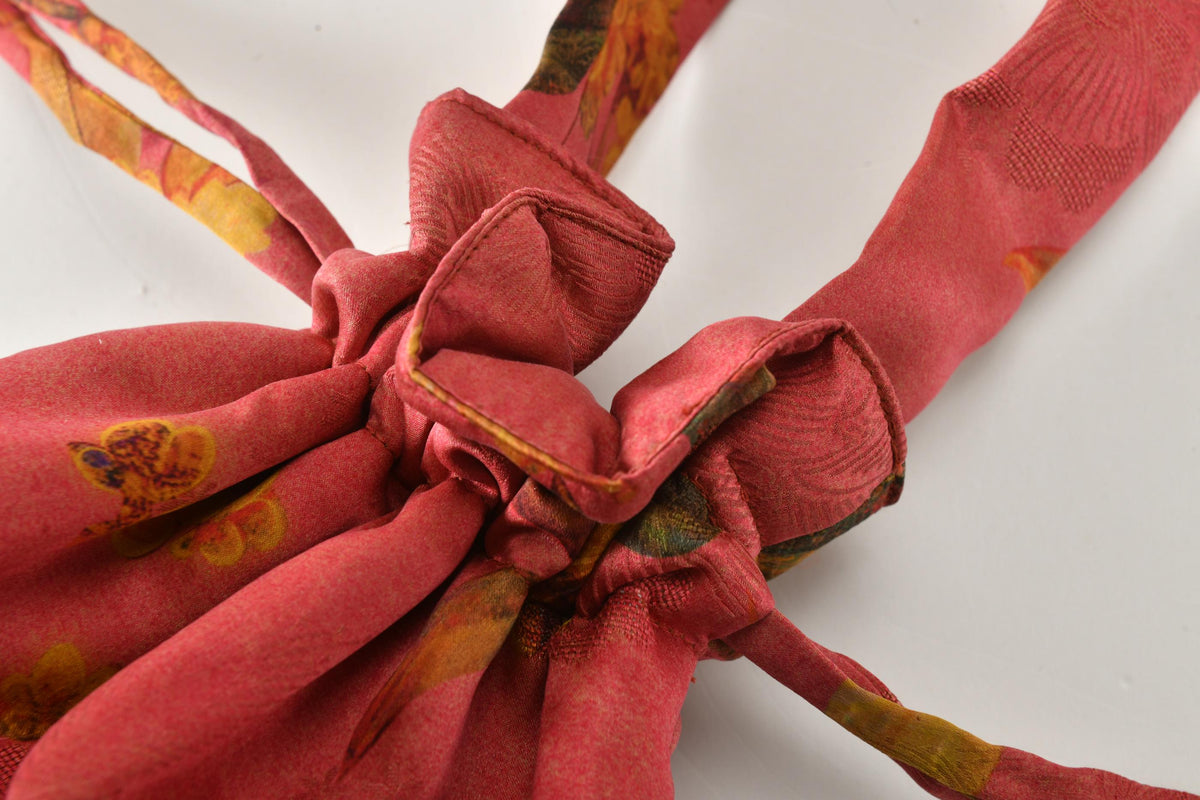 Coral Osmanthus Hua Luo Silk Drawstring Bucket Bag