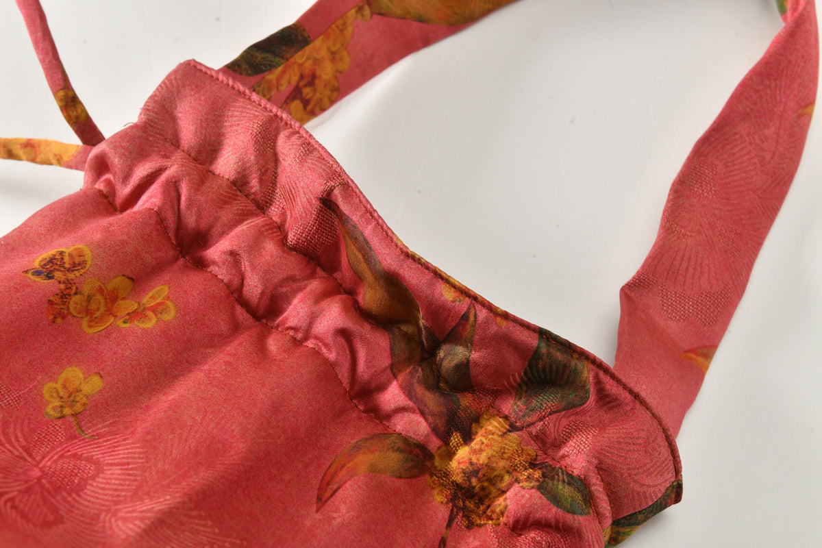 Coral Osmanthus Hua Luo Silk Drawstring Bucket Bag