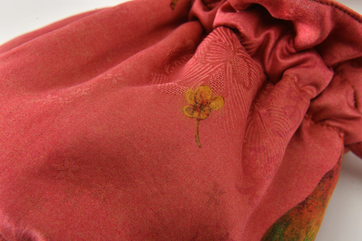 Coral Osmanthus Hua Luo Silk Drawstring Bucket Bag
