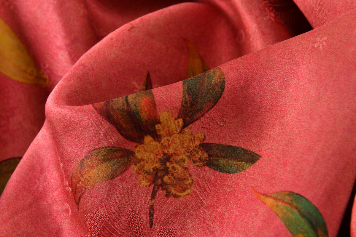 Coral Osmanthus Hua Luo Silk Drawstring Bucket Bag