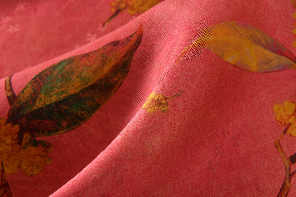Coral Osmanthus Hua Luo Silk Drawstring Bucket Bag