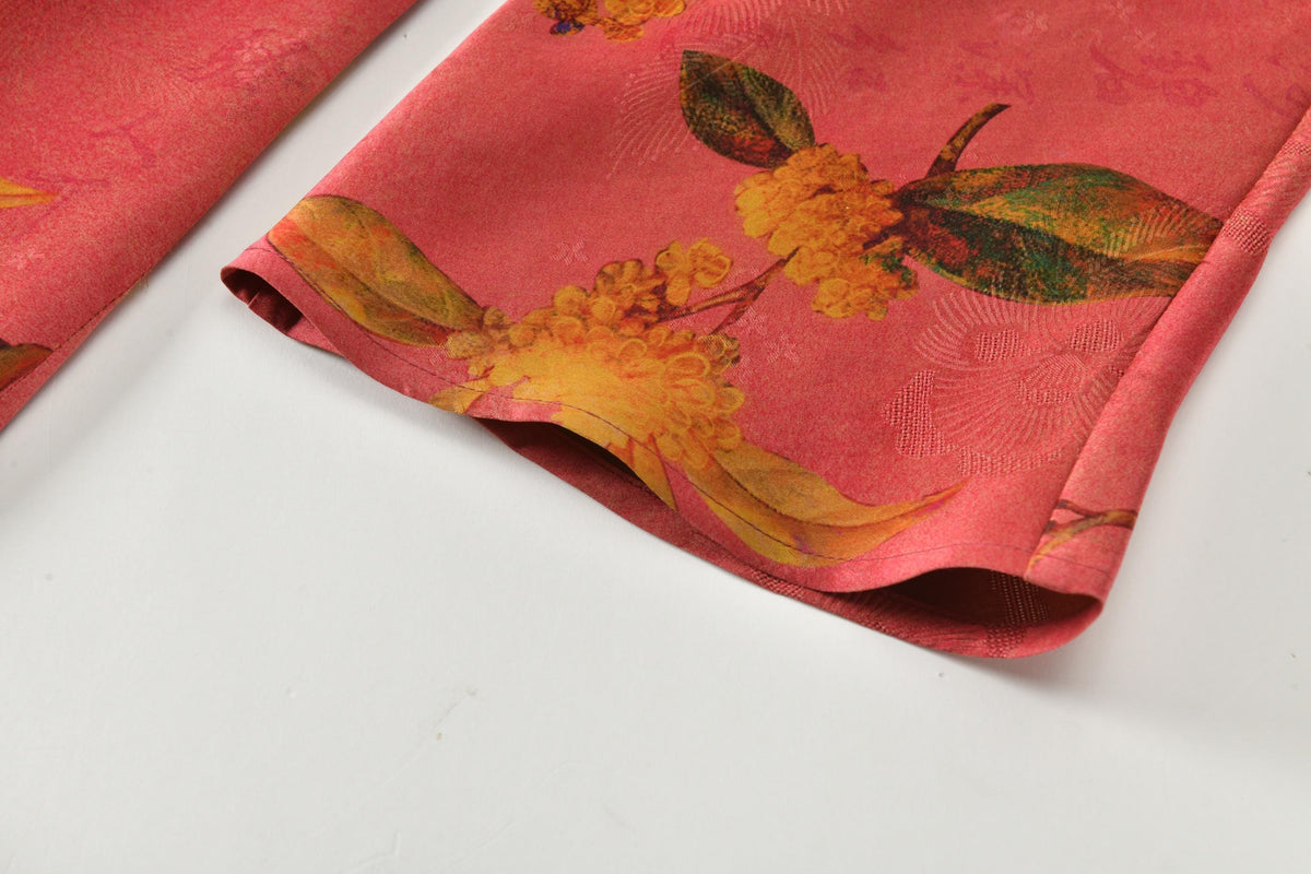 Coral Osmanthus Hua Luo Silk Modern Qipao