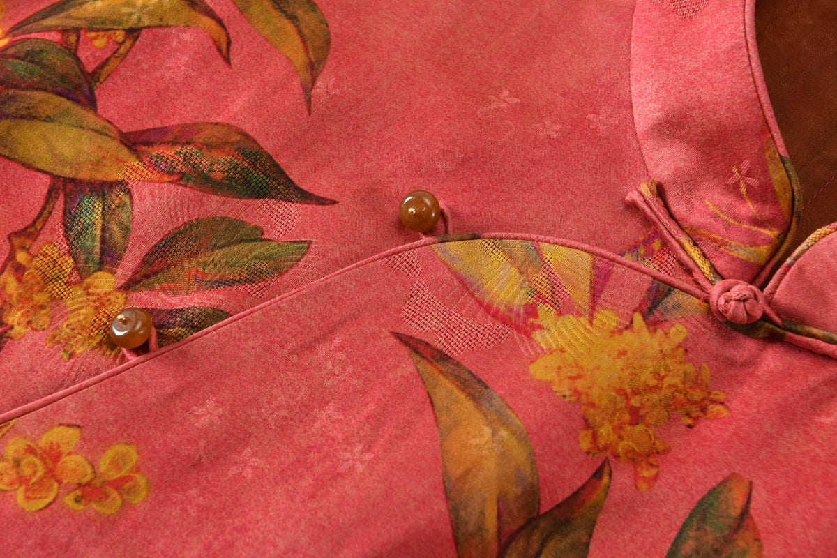 Coral Osmanthus Hua Luo Silk Modern Qipao