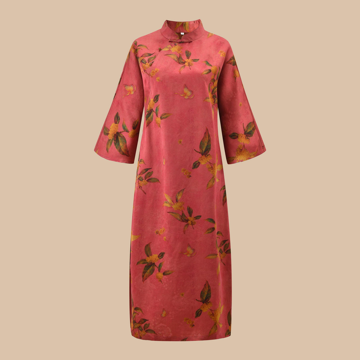 Coral Osmanthus Hua Luo Silk Modern Qipao