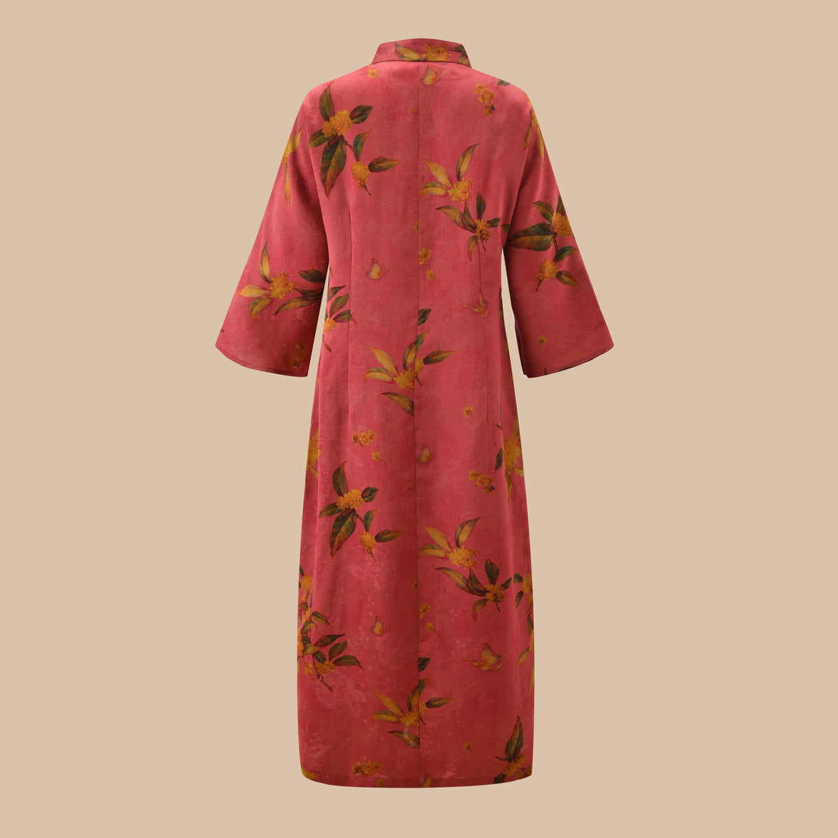 Coral Osmanthus Hua Luo Silk Modern Qipao