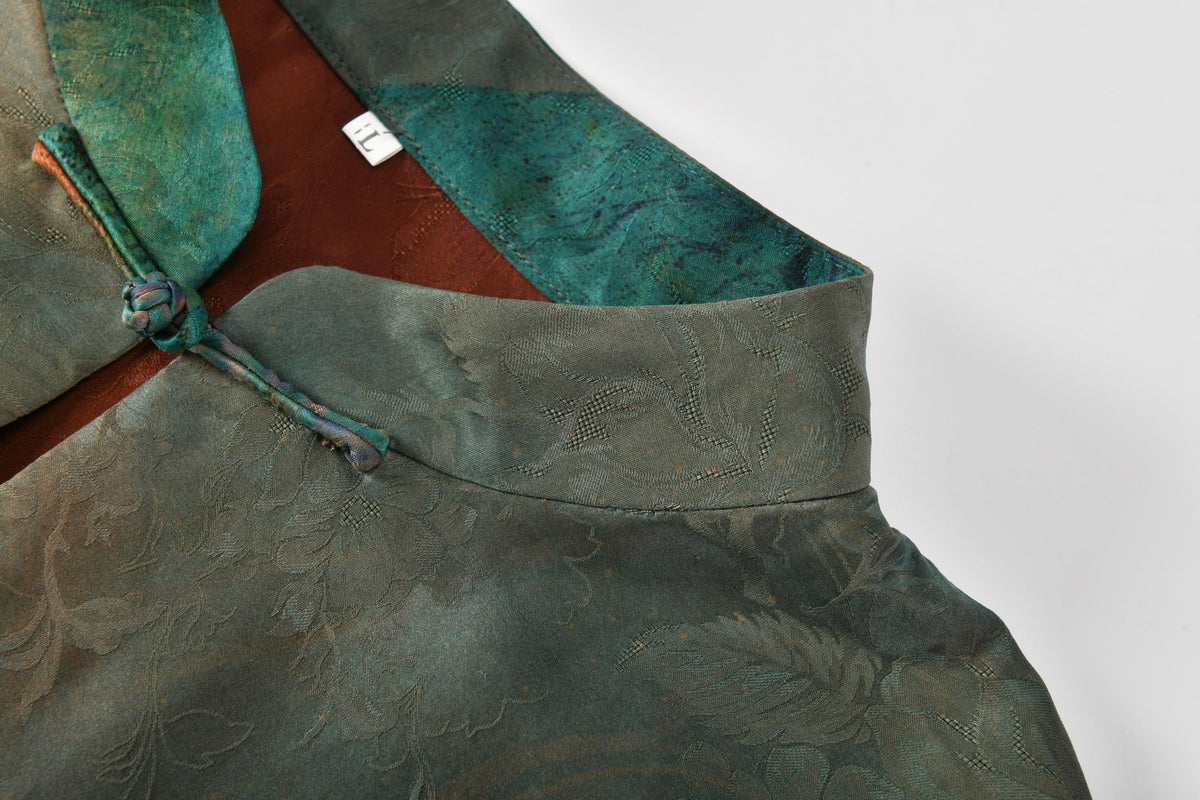 Mountain Landscape Hua Luo Silk Cheongsam Dress