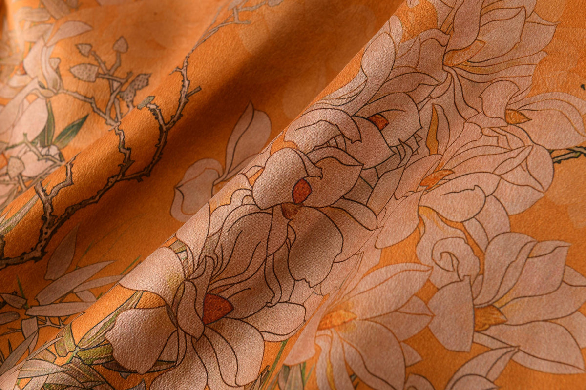 Orange Floral Hua Luo Silk Boxy Blouse