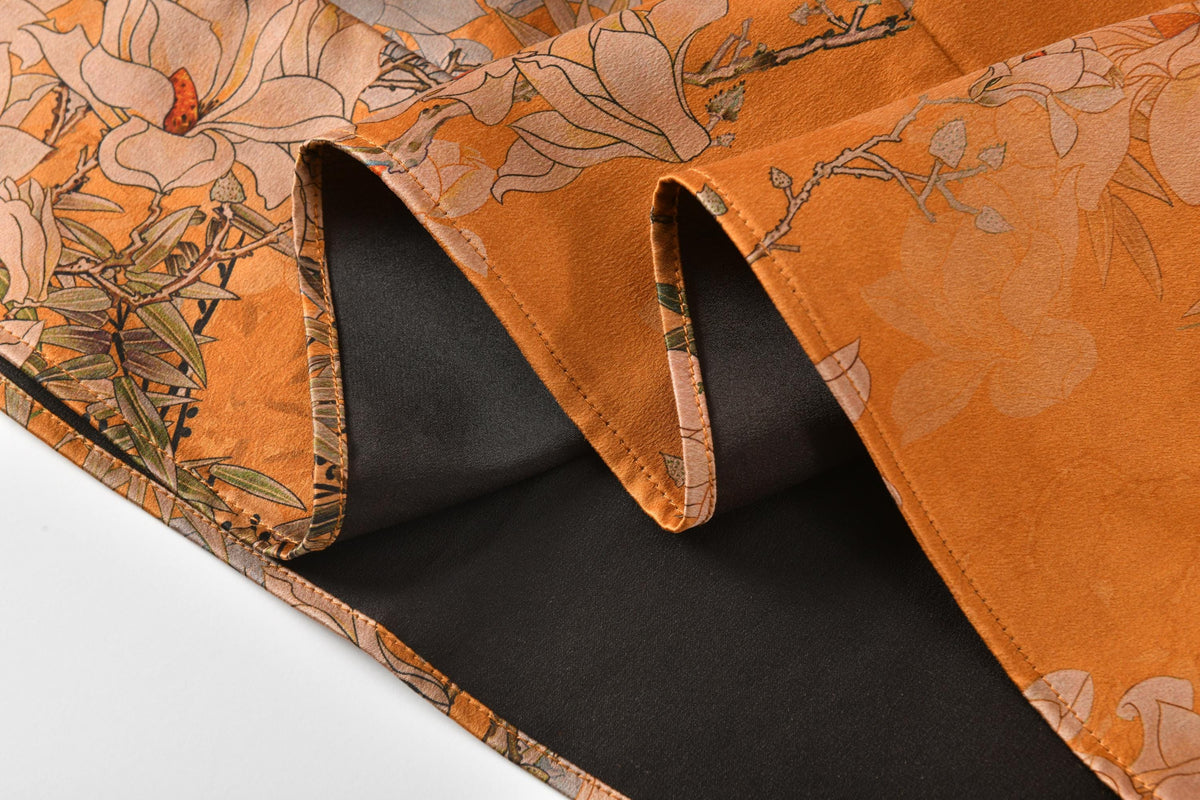 Orange Floral Hua Luo Silk Boxy Blouse
