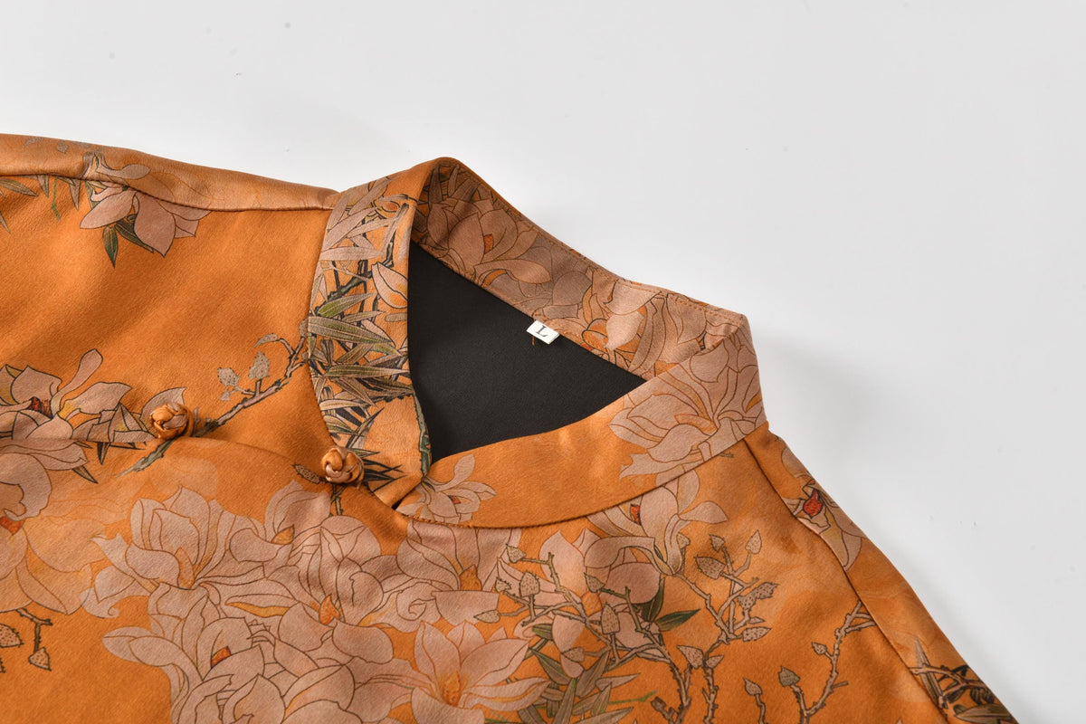 Orange Floral Hua Luo Silk Boxy Blouse