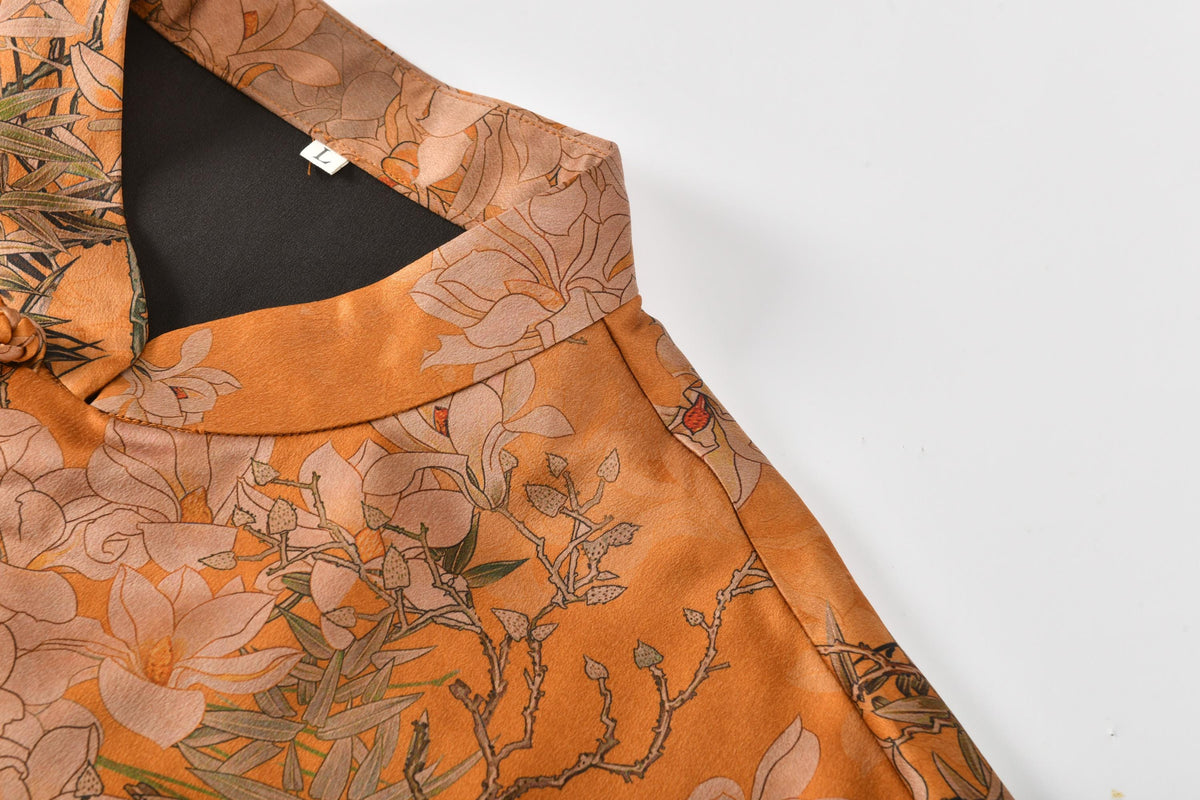 Orange Floral Hua Luo Silk Boxy Blouse
