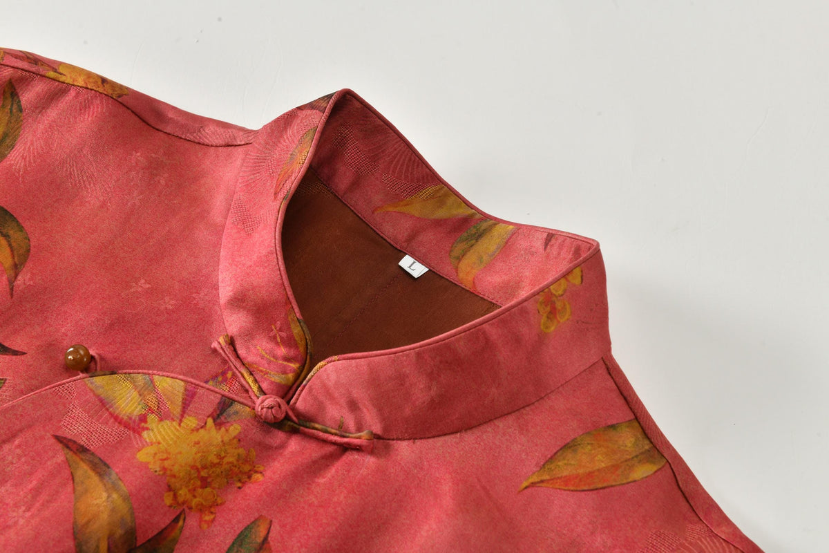 Coral Osmanthus Hua Luo Silk Modern Qipao