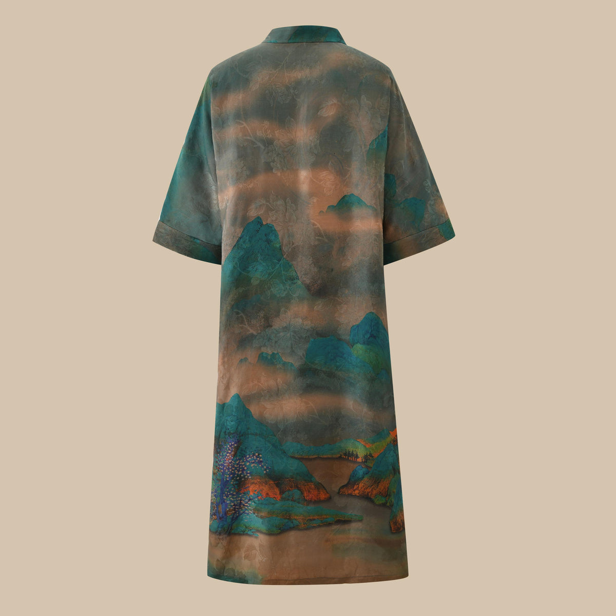 Mountain Landscape Hua Luo Silk Cheongsam Dress