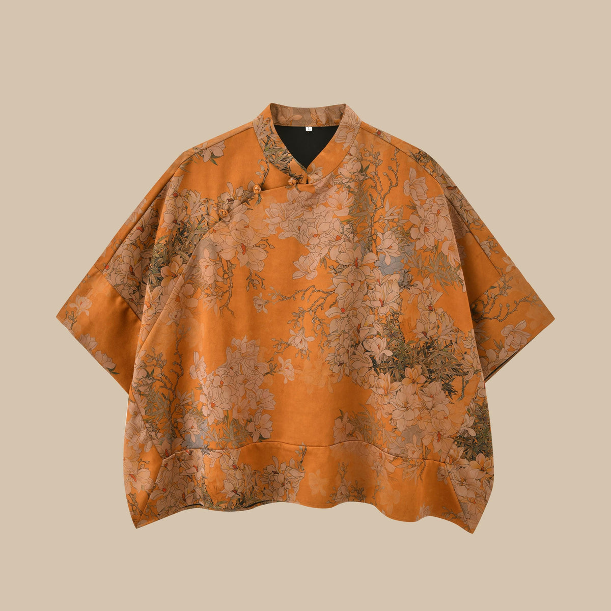 Orange Floral Hua Luo Silk Boxy Blouse