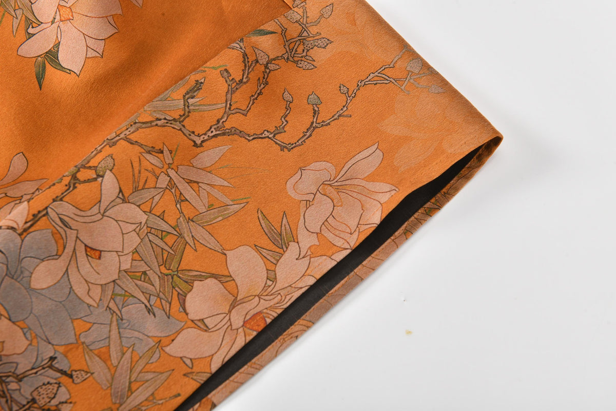 Orange Floral Hua Luo Silk Boxy Blouse