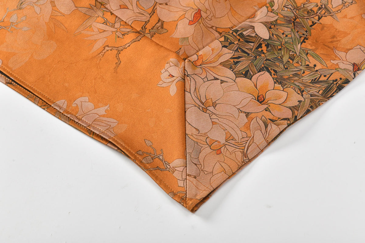 Orange Floral Hua Luo Silk Boxy Blouse