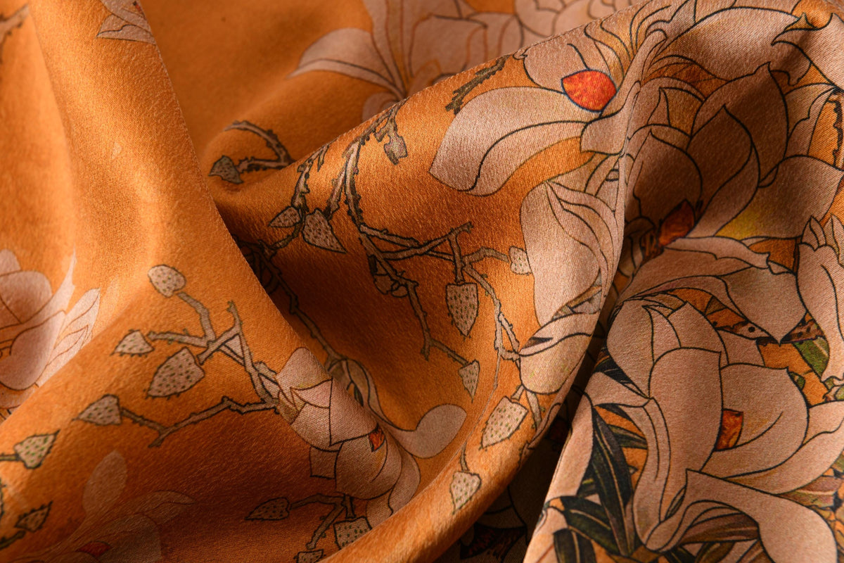 Orange Floral Hua Luo Silk Boxy Blouse