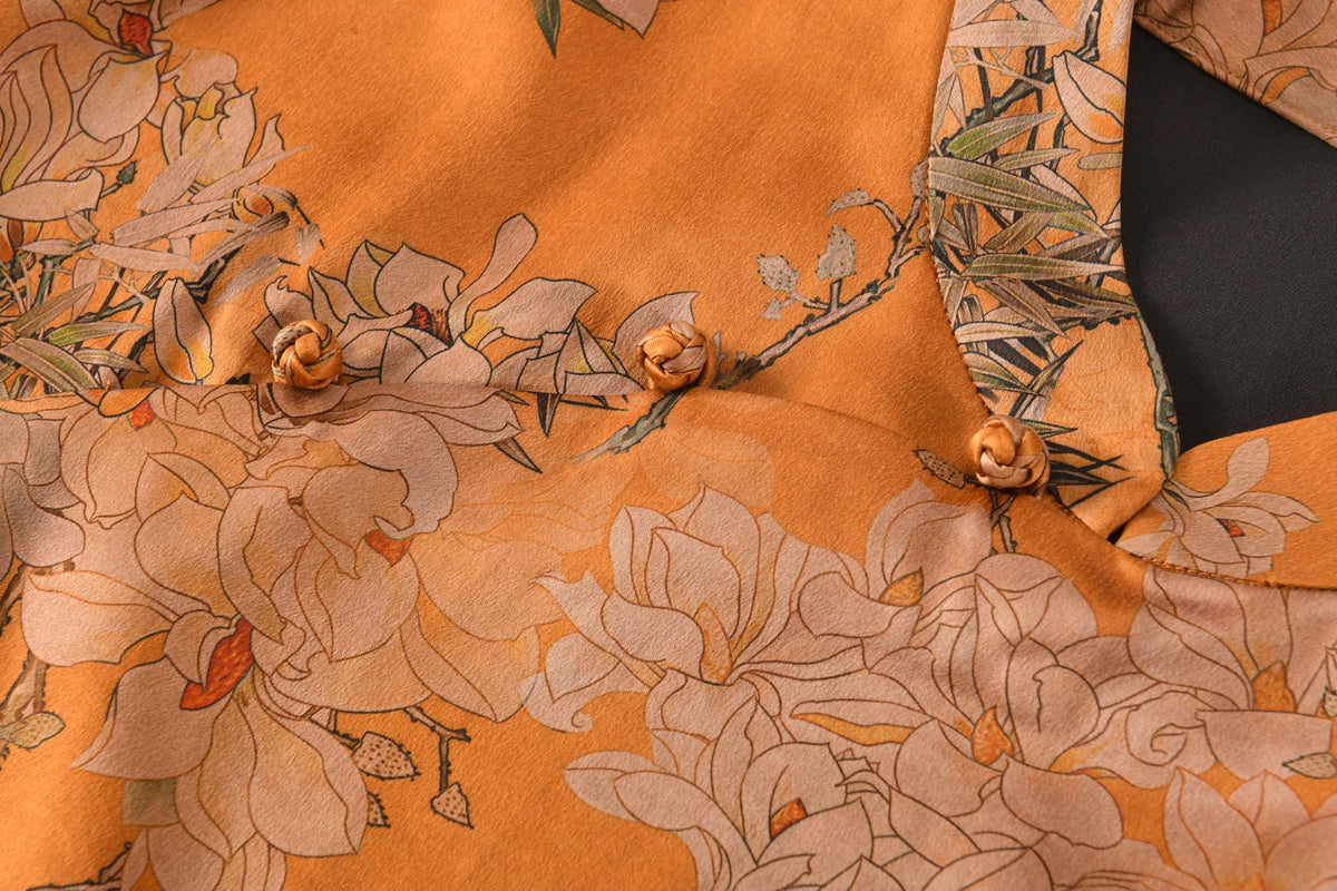 Orange Floral Hua Luo Silk Boxy Blouse