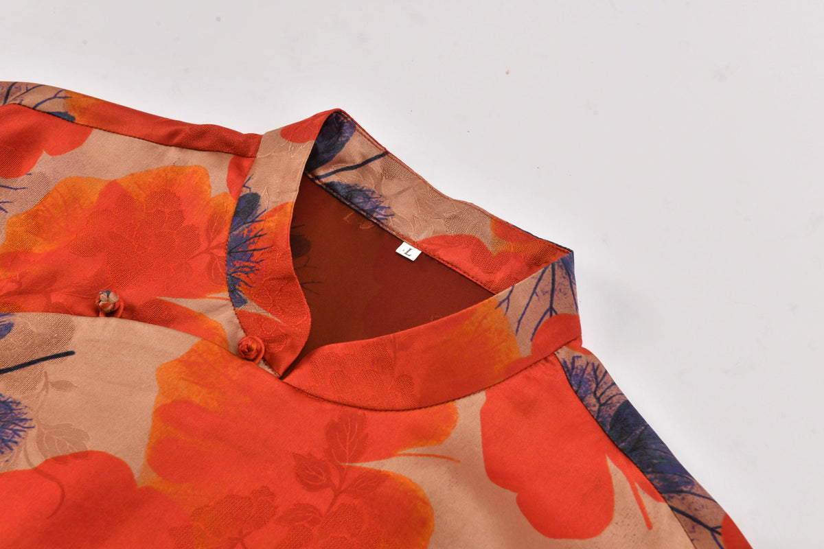 Abstract Floral Hua Luo Silk Boxy Blouse
