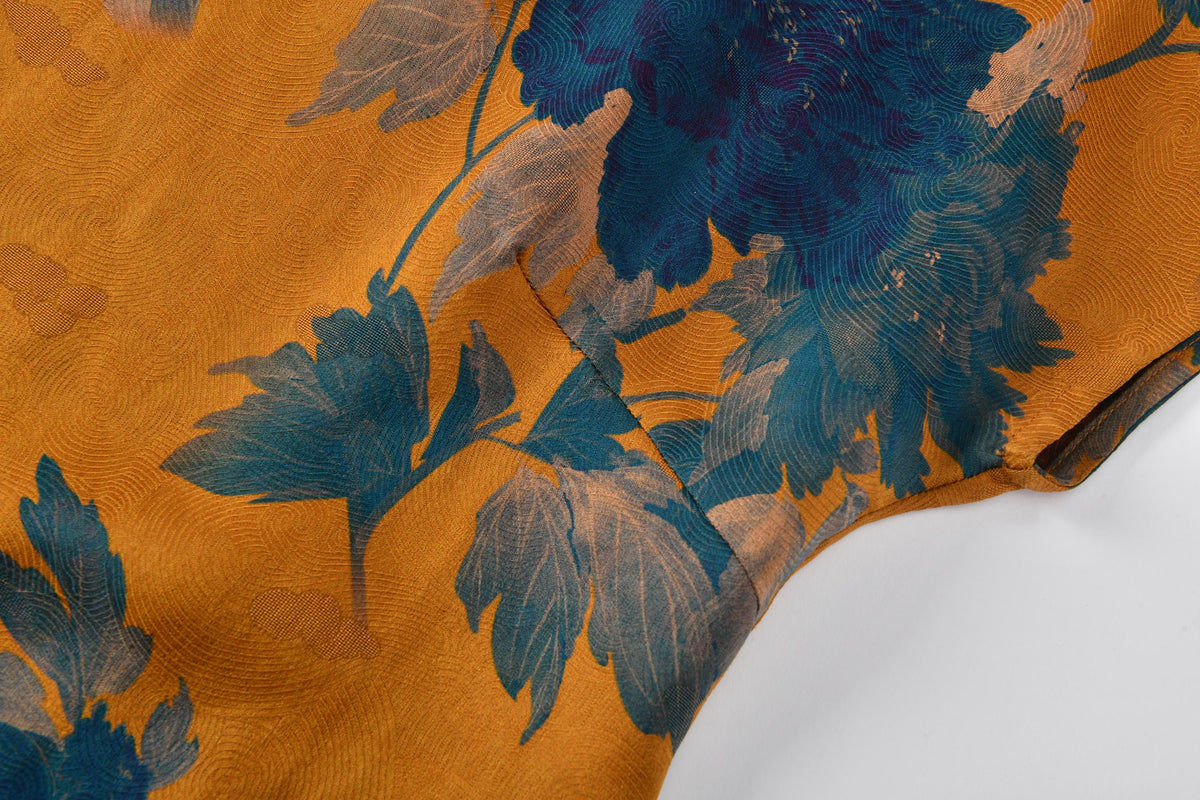 Blue Peony Hua Luo Silk Modern Qipao