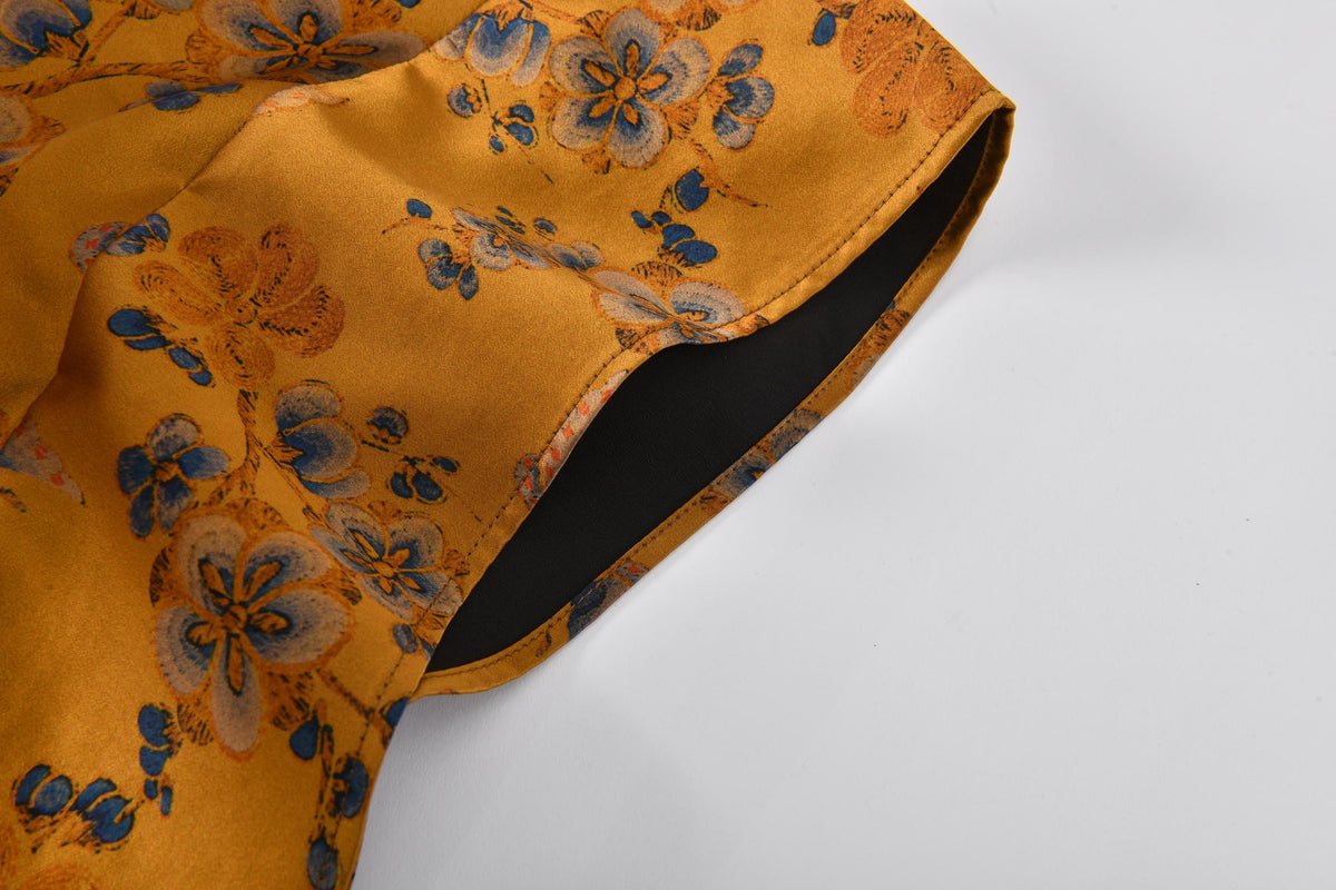 Butterfly Floral Heavyweight Mud Silk Boxy Blouse