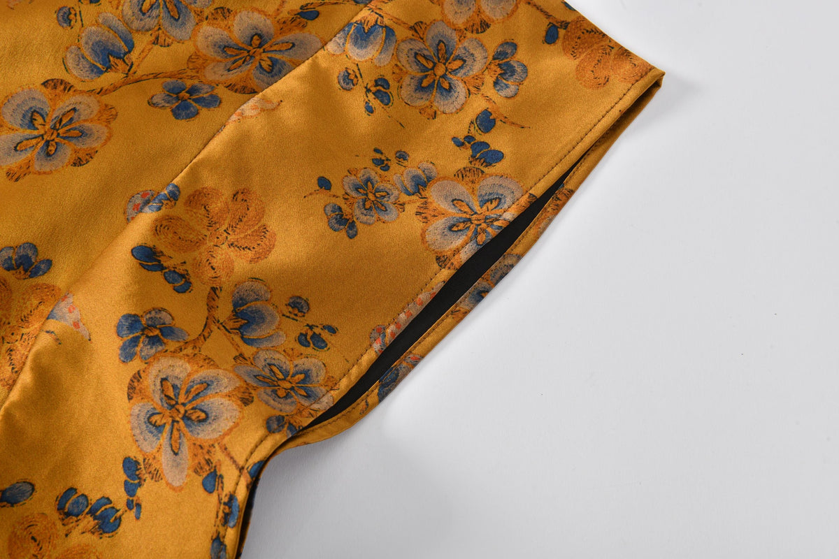 Butterfly Floral Heavyweight Mud Silk Boxy Blouse