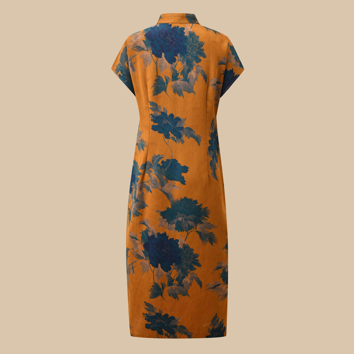 Blue Peony Hua Luo Silk Modern Qipao