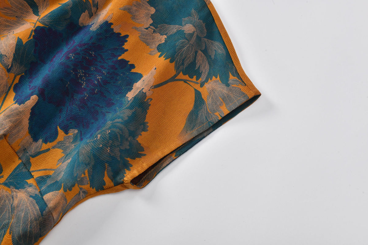 Blue Peony Hua Luo Silk Modern Qipao