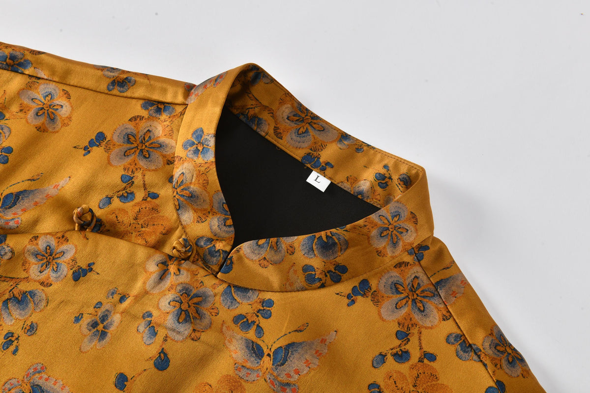 Butterfly Floral Heavyweight Mud Silk Boxy Blouse