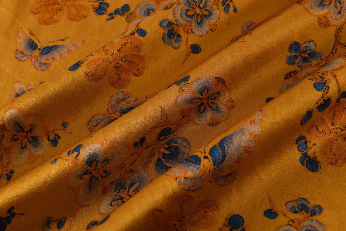 Butterfly Floral Heavyweight Mud Silk Boxy Blouse